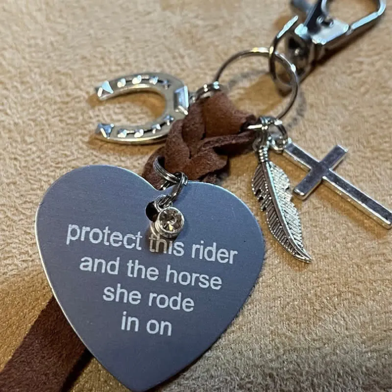 Heart Metal Horseshoe Cross Pendant Leather Keychain sold by FloralTrip
