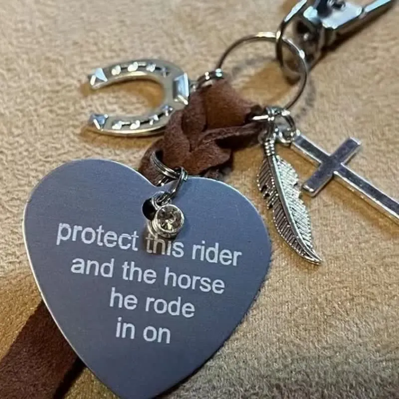 Heart Metal Horseshoe Cross Pendant Leather Keychain sold by FloralTrip product image thumbnail 4