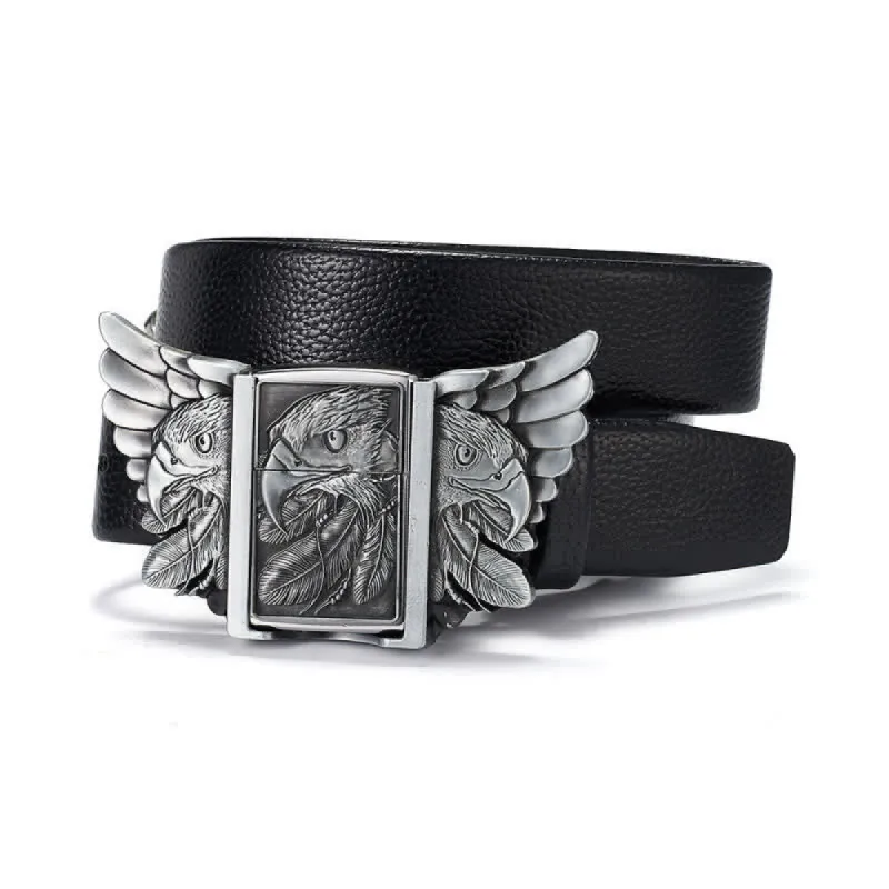 Men's Eagle Wings Relief Leather Belt With Hidden Kerosene Lighter sold by FloralTrip