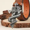Men's Silver 3D The Dagger & The Cobra Buckle Leather Belt sold by FloralTrip