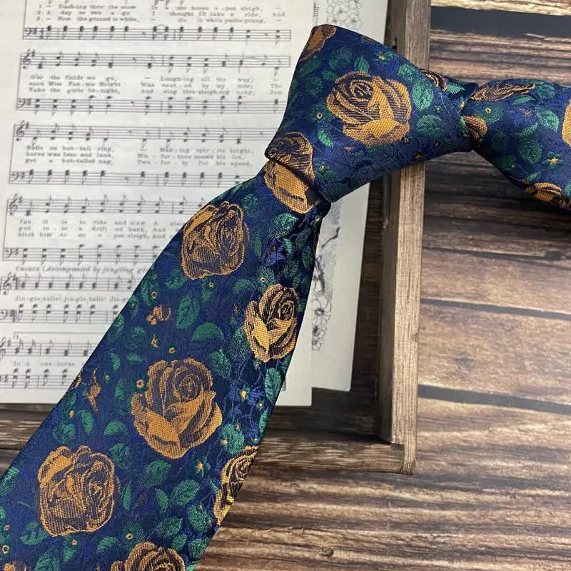 Men's Navy & Orange Rose Floral Printed Bow Tie Necktie sold by FloralTrip