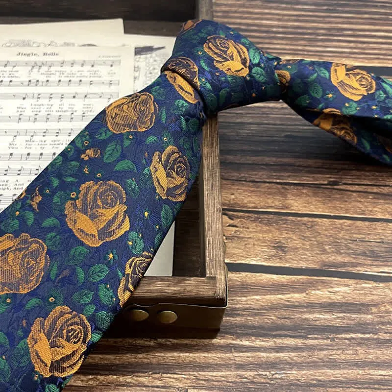Men's Navy & Orange Rose Floral Printed Bow Tie Necktie sold by FloralTrip product image thumbnail 3