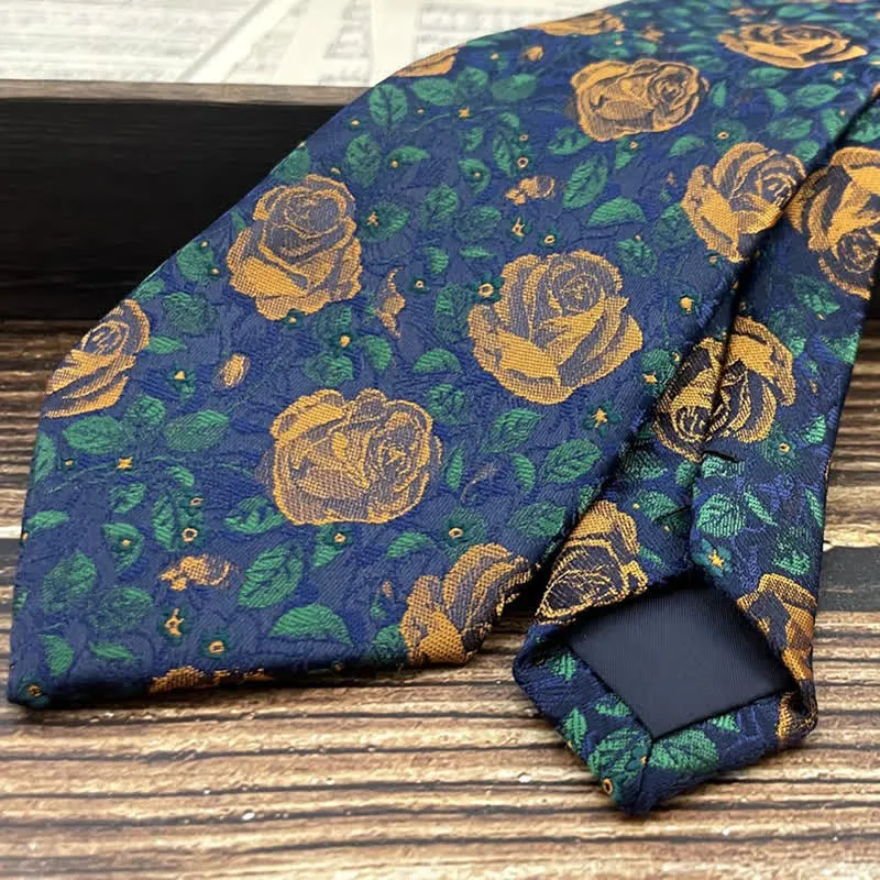 Men's Navy & Orange Rose Floral Printed Bow Tie Necktie sold by FloralTrip product image thumbnail 4