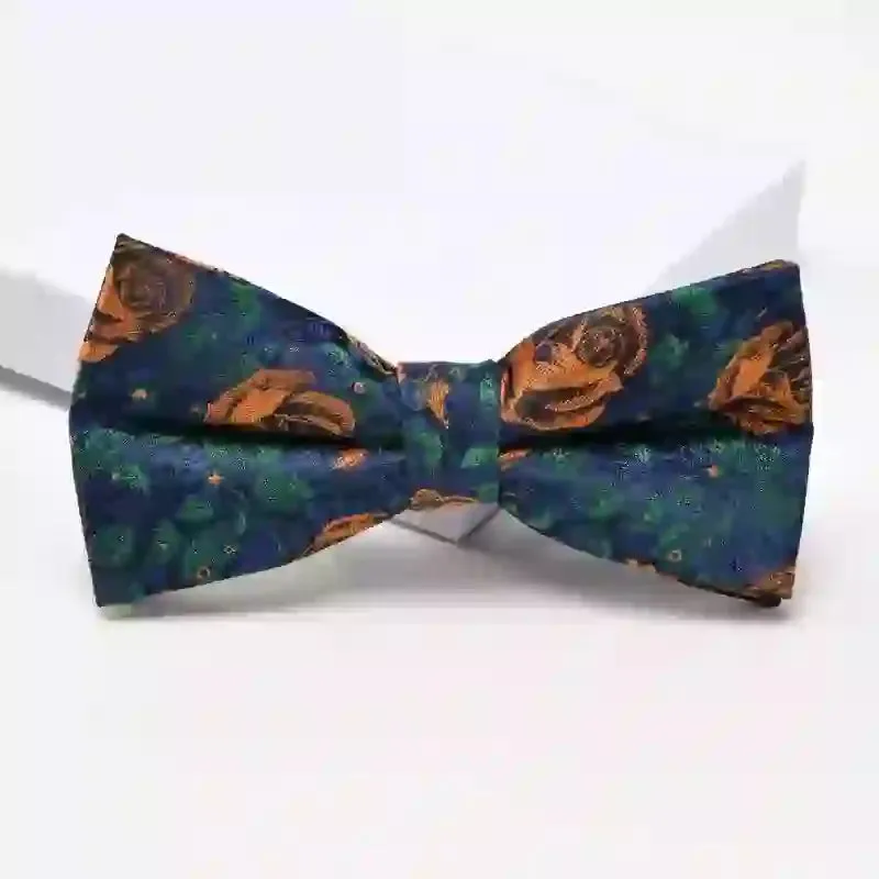Men's Navy & Orange Rose Floral Printed Bow Tie Necktie sold by FloralTrip product image thumbnail 2