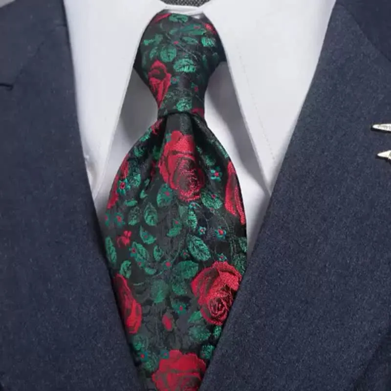 Men's Green Leaves & Red Rose Print Bow Tie Necktie sold by FloralTrip