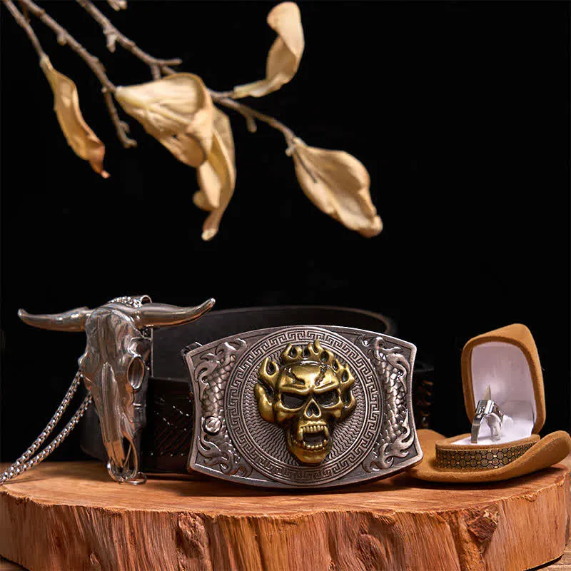 Gold Skull DIY Hidden Knife Belt Buckle Bull Pendant Tactical Ring Bundle Set sold by FloralTrip
