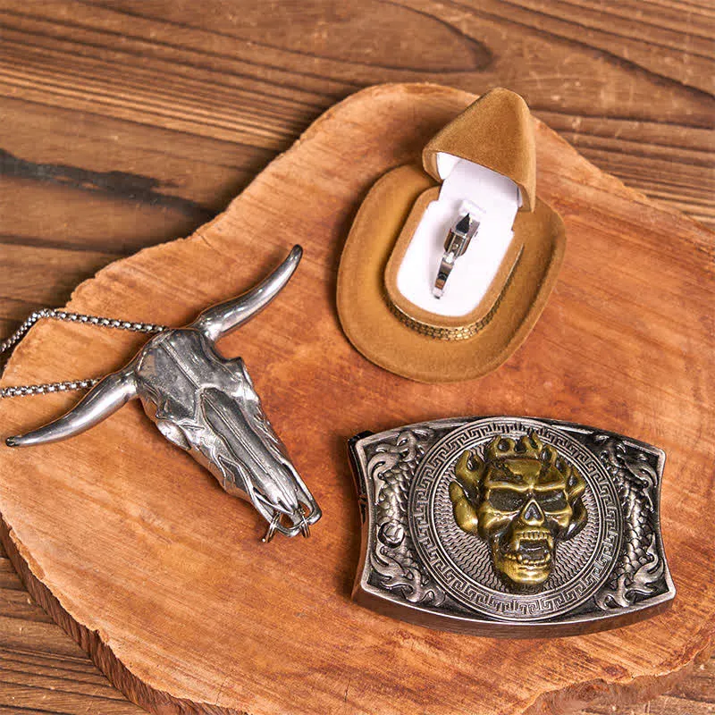 Gold Skull DIY Hidden Knife Belt Buckle Bull Pendant Tactical Ring Bundle Set sold by FloralTrip product image thumbnail 3