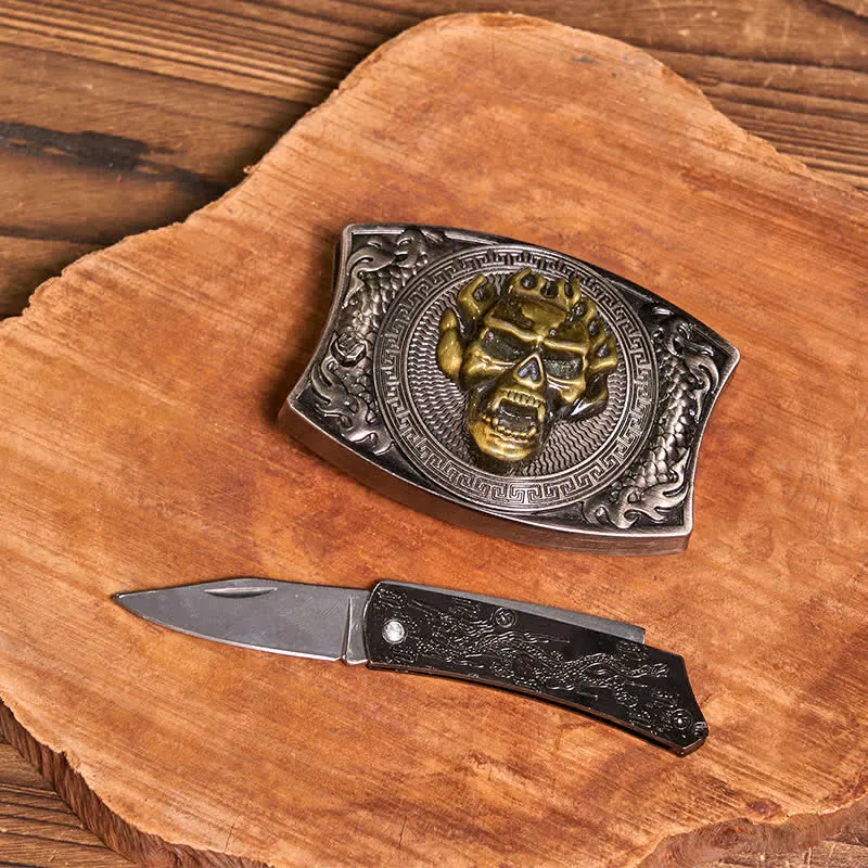 Gold Skull DIY Hidden Knife Belt Buckle Bull Pendant Tactical Ring Bundle Set sold by FloralTrip product image thumbnail 4