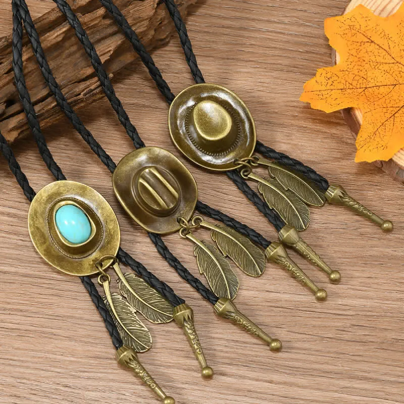 Vintage Bronze Cowboy Hat Shape Pendant Bolo Tie sold by FloralTrip