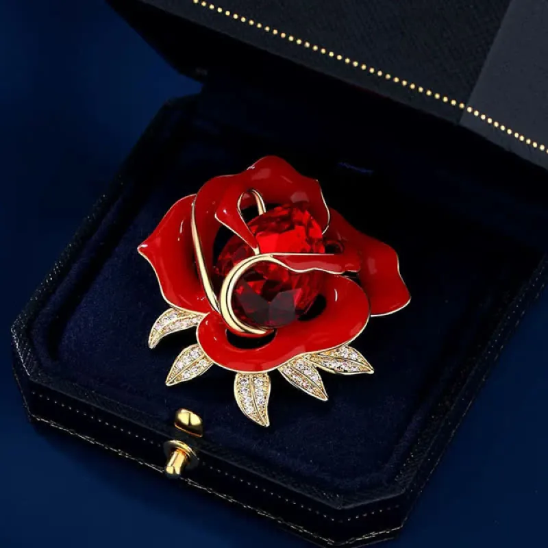 Women's Elegant Red Rose Crystal Bud Brooch sold by FloralTrip