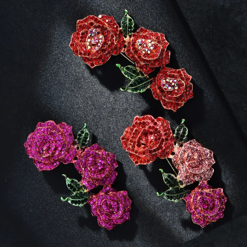 Women's Triple Beauty Roses Sparkling Rhinestone Brooch sold by FloralTrip