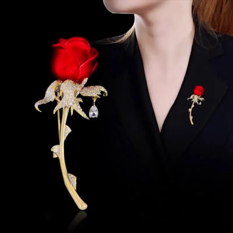 Women's Charming Red Rose Shiny Rhinestone Brooch sold by FloralTrip