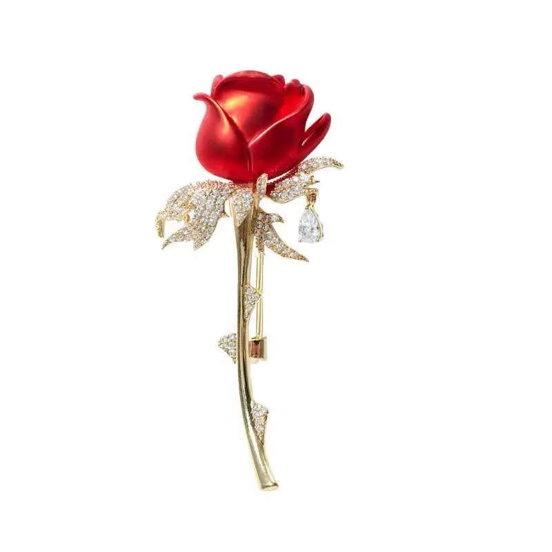 Women's Charming Red Rose Shiny Rhinestone Brooch sold by FloralTrip product image thumbnail 4
