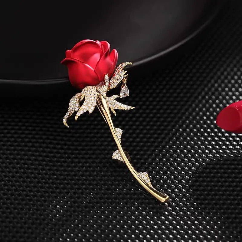 Women's Charming Red Rose Shiny Rhinestone Brooch sold by FloralTrip product image thumbnail 2
