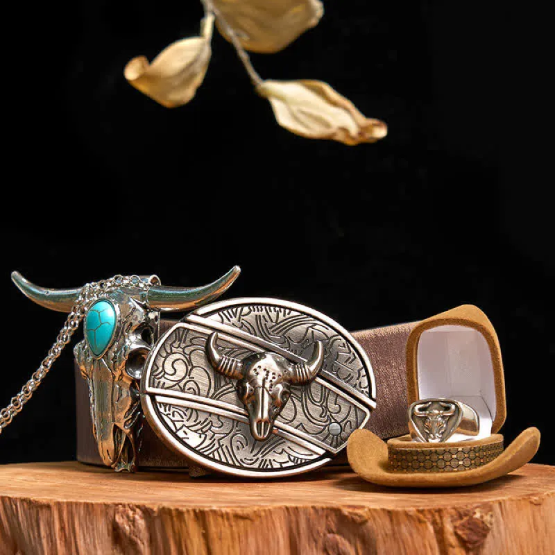 Turquoise Longhorn Bull DIY Hidden Knife Belt Buckle Pendant Ring Bundle Set sold by FloralTrip