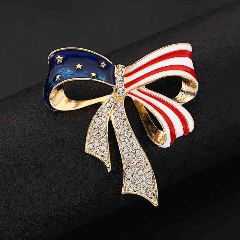 American Flag Bow Knot Rhinestone Brooch sold by FloralTrip