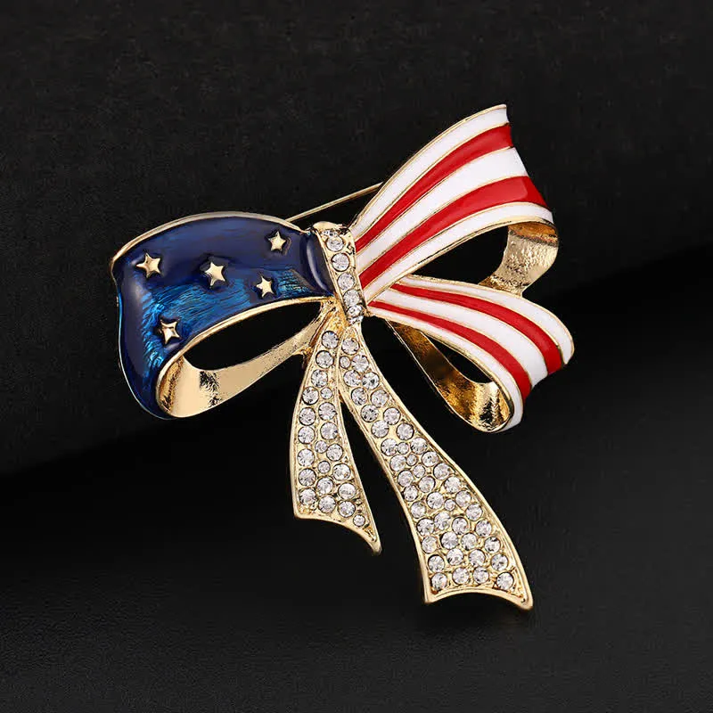 American Flag Bow Knot Rhinestone Brooch sold by FloralTrip product image thumbnail 3
