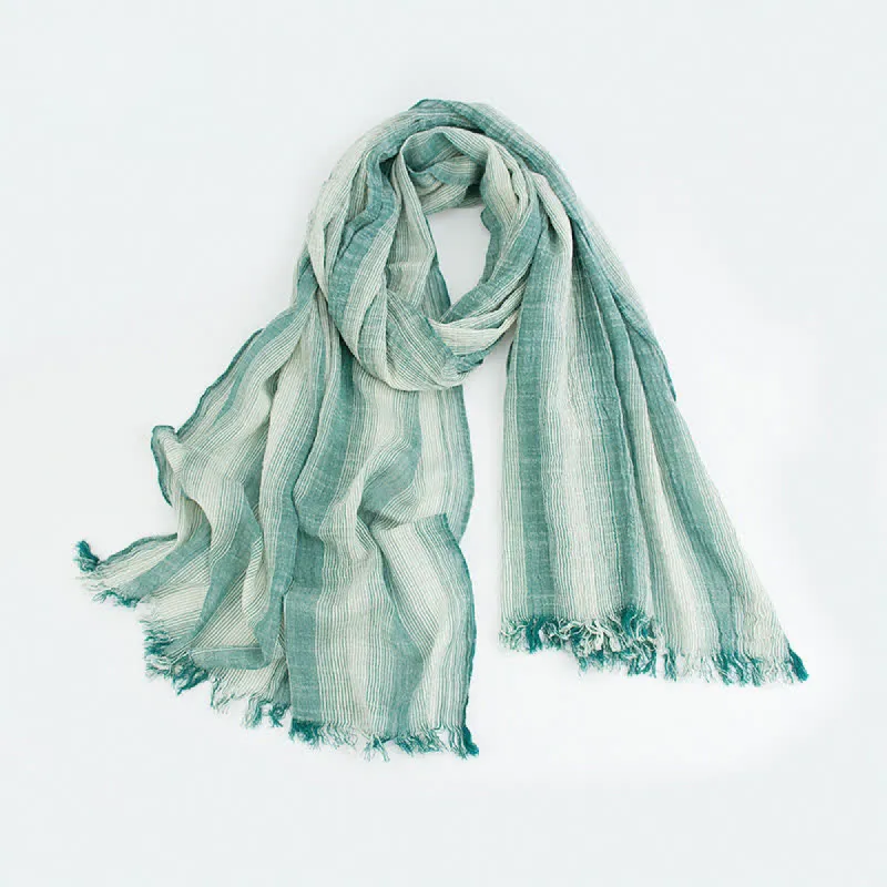 Pleated Vertical Stripes Two Tones Cotton Thin Scarf sold by FloralTrip