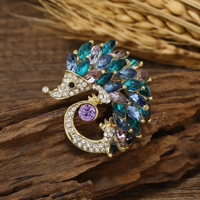 Multicolor Rhinestone Hedgehog Brooch sold by FloralTrip