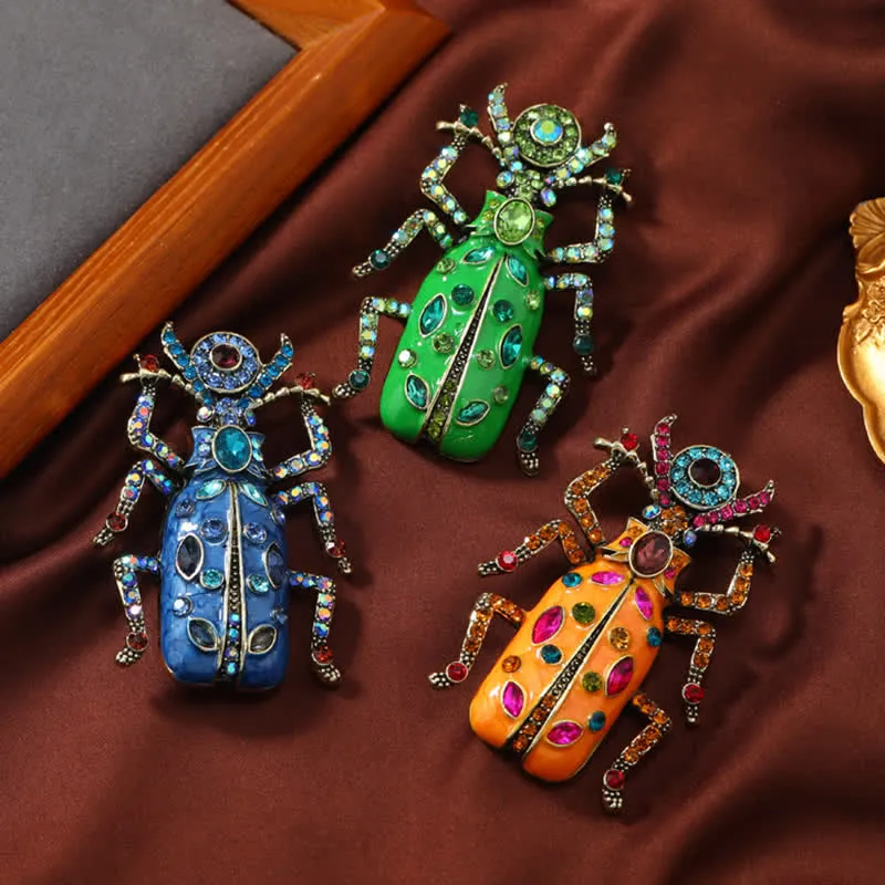 Ancient Large Enamel Scarab Colored Crystal Brooch sold by FloralTrip product image thumbnail 2