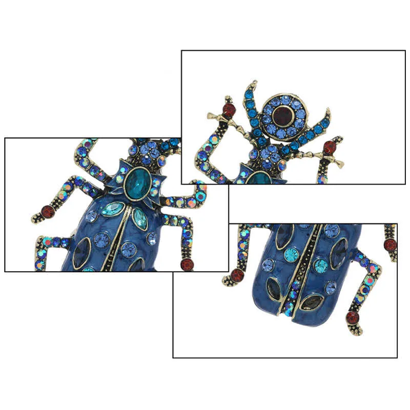 Ancient Large Enamel Scarab Colored Crystal Brooch sold by FloralTrip product image thumbnail 5