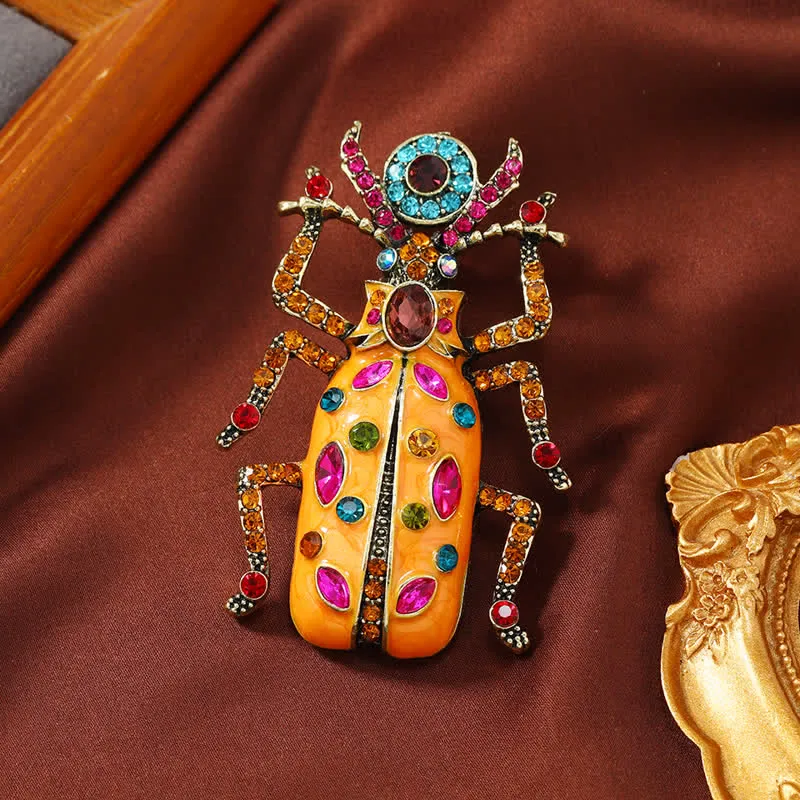 Ancient Large Enamel Scarab Colored Crystal Brooch sold by FloralTrip