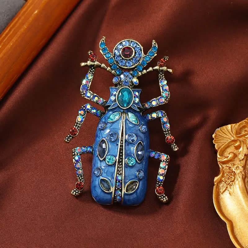 Ancient Large Enamel Scarab Colored Crystal Brooch sold by FloralTrip product image thumbnail 4