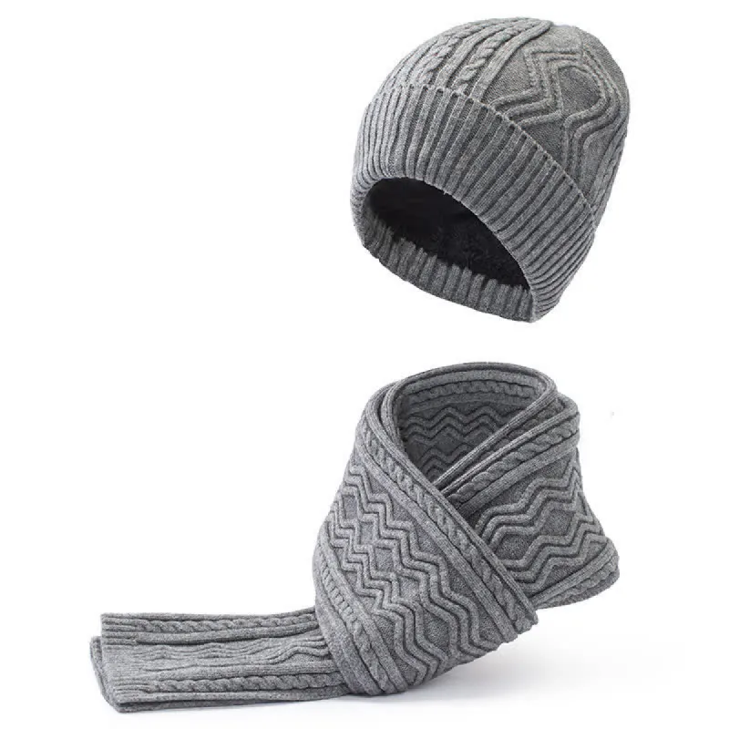 2Pcs Unisex Jacquard Solid Color Knitted Hat Scarf Gloves Set sold by FloralTrip