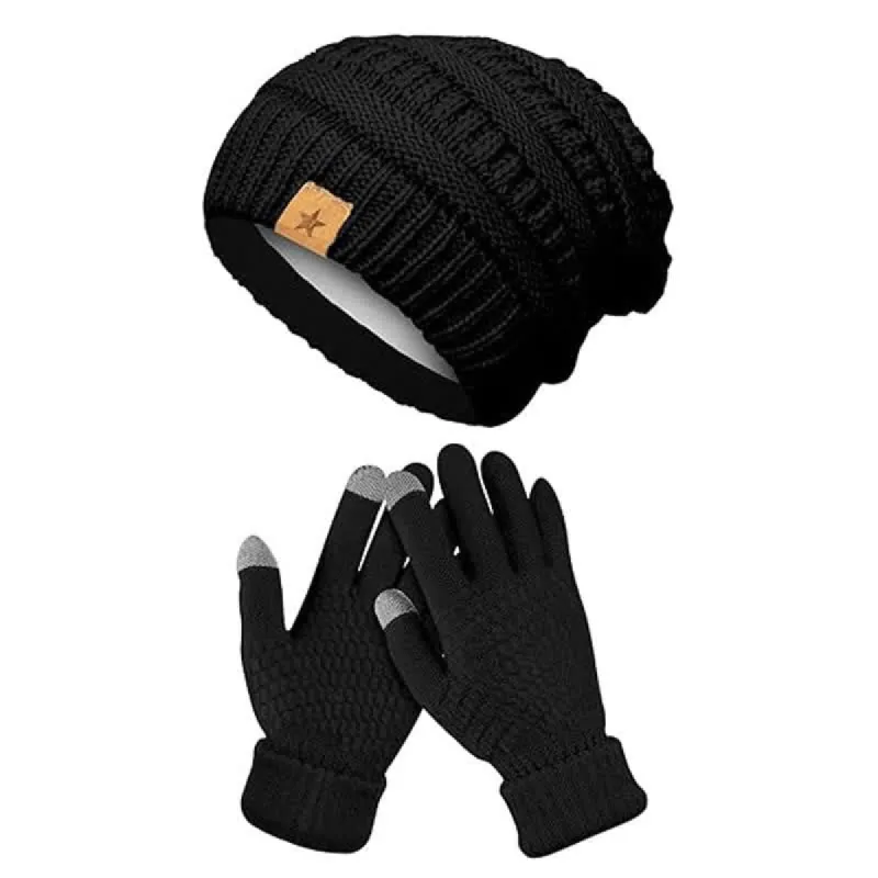 2Pcs Unisex Simple Solid Color Knitted Hat Scarf Gloves Set sold by FloralTrip