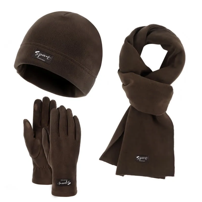 3Pcs Unisex Solid Color Polar Fleece Hat Scarf Gloves Set sold by FloralTrip