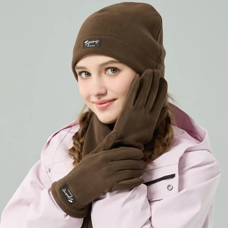 3Pcs Unisex Solid Color Polar Fleece Hat Scarf Gloves Set sold by FloralTrip product image thumbnail 2