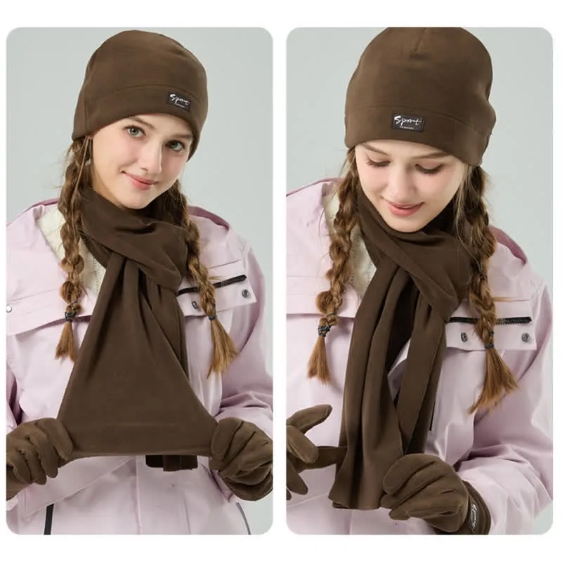 3Pcs Unisex Solid Color Polar Fleece Hat Scarf Gloves Set sold by FloralTrip product image thumbnail 3