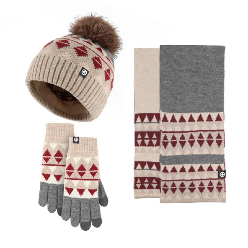 3Pcs Unisex Triangle Pattern Fur Pom Knitted Hat Scarf Gloves Set sold by FloralTrip