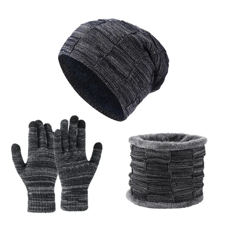 3Pcs Unisex Two-Tone Square Knitted Hat Neck Gaiter Gloves Set sold by FloralTrip product image thumbnail 3