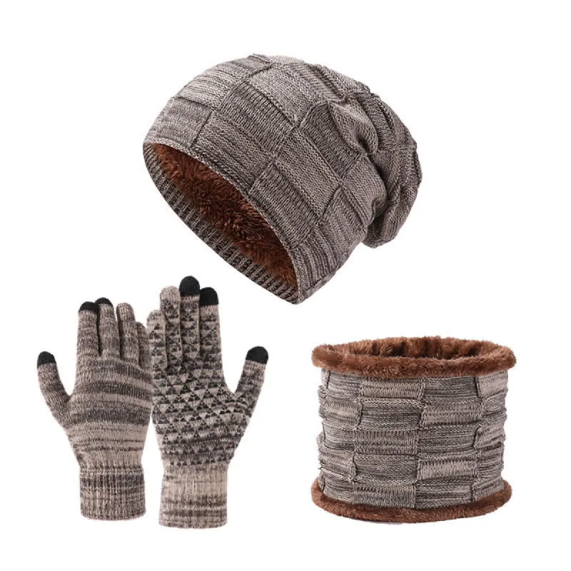 3Pcs Unisex Two-Tone Square Knitted Hat Neck Gaiter Gloves Set sold by FloralTrip