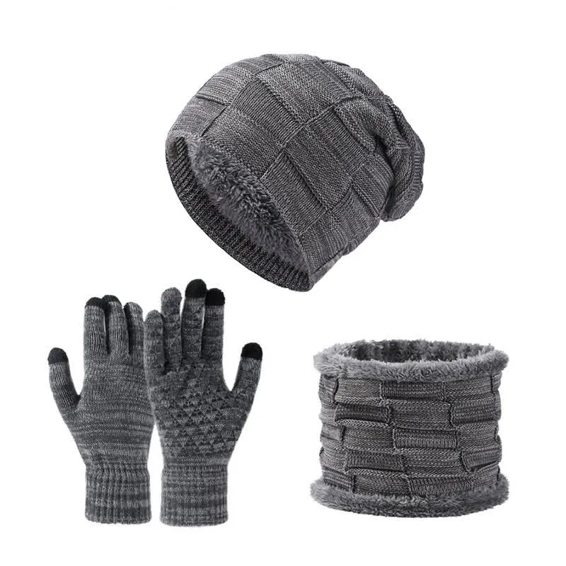3Pcs Unisex Two-Tone Square Knitted Hat Neck Gaiter Gloves Set sold by FloralTrip product image thumbnail 4