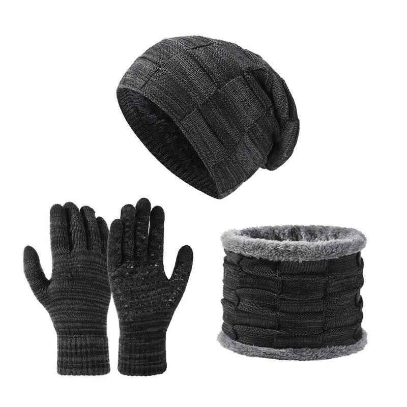 3Pcs Unisex Two-Tone Square Knitted Hat Neck Gaiter Gloves Set sold by FloralTrip product image thumbnail 2