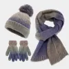 3Pcs Unisex Colorful Tie-Dyed Fur Ball Knitted Hat Scarf Gloves Set sold by FloralTrip