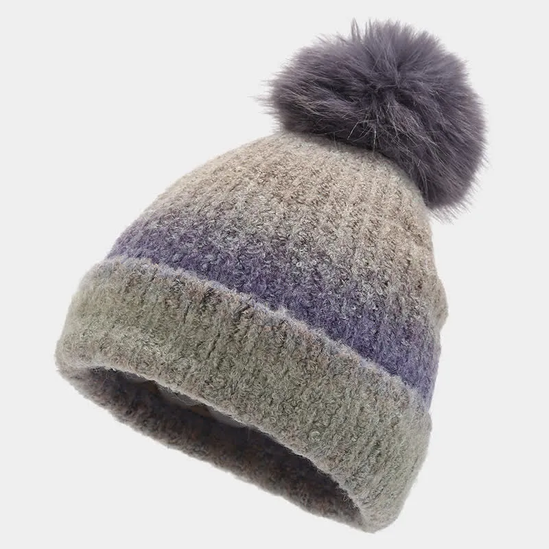 3Pcs Unisex Colorful Tie-Dyed Fur Ball Knitted Hat Scarf Gloves Set sold by FloralTrip product image thumbnail 2