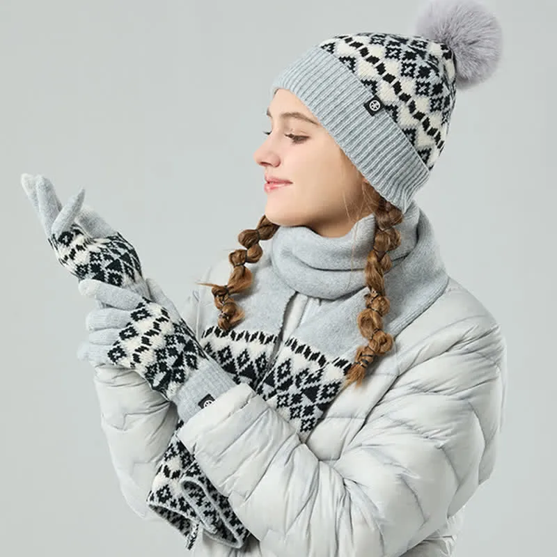 3Pcs Unisex Comfort Diamond Pattern Knitted Hat Scarf Gloves Set sold by FloralTrip product image thumbnail 4