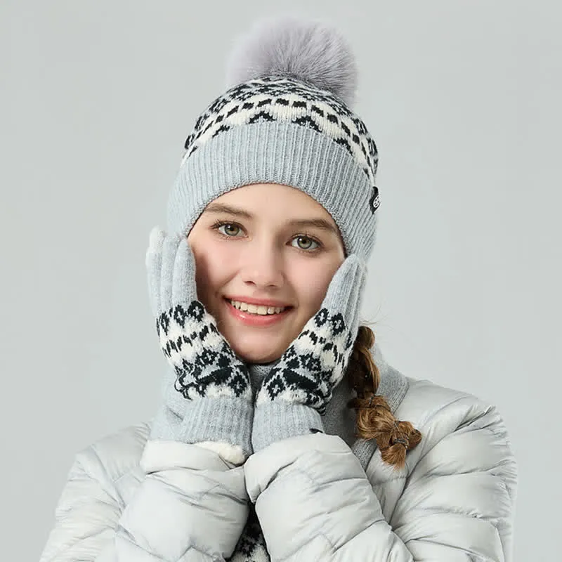 3Pcs Unisex Comfort Diamond Pattern Knitted Hat Scarf Gloves Set sold by FloralTrip product image thumbnail 5