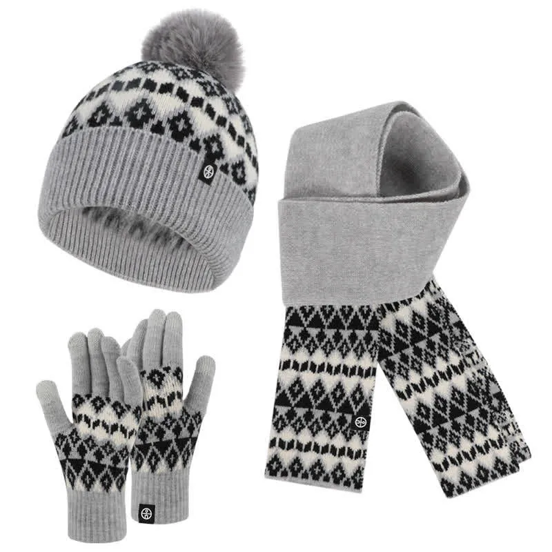 3Pcs Unisex Comfort Diamond Pattern Knitted Hat Scarf Gloves Set sold by FloralTrip