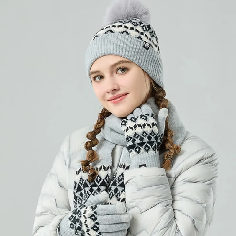 3Pcs Unisex Comfort Diamond Pattern Knitted Hat Scarf Gloves Set sold by FloralTrip product image thumbnail 2
