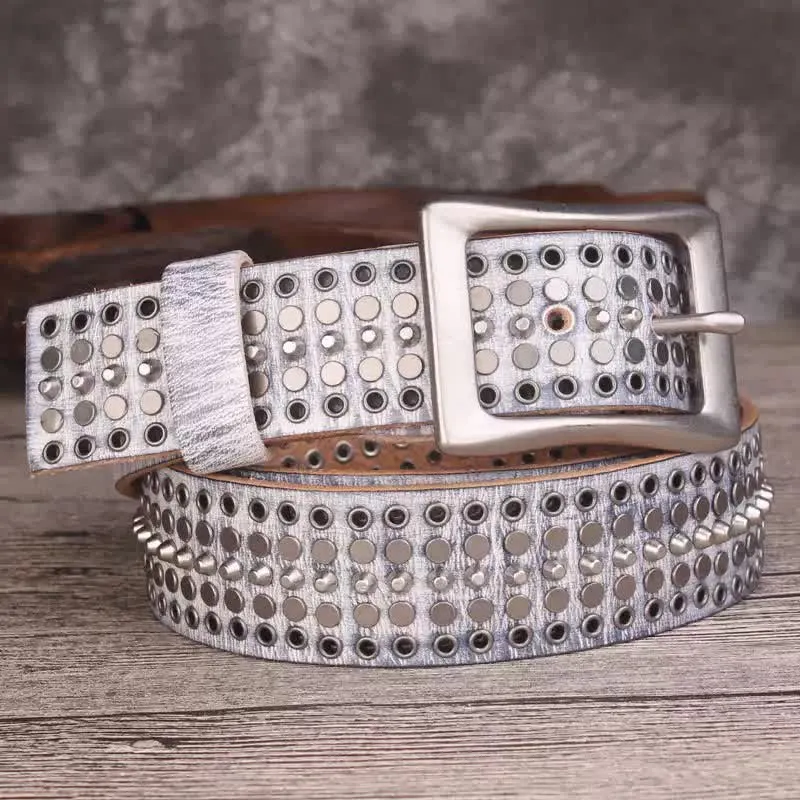 Rock Five Row Silver Studded Rivets Leather Belt sold by FloralTrip product image thumbnail 3