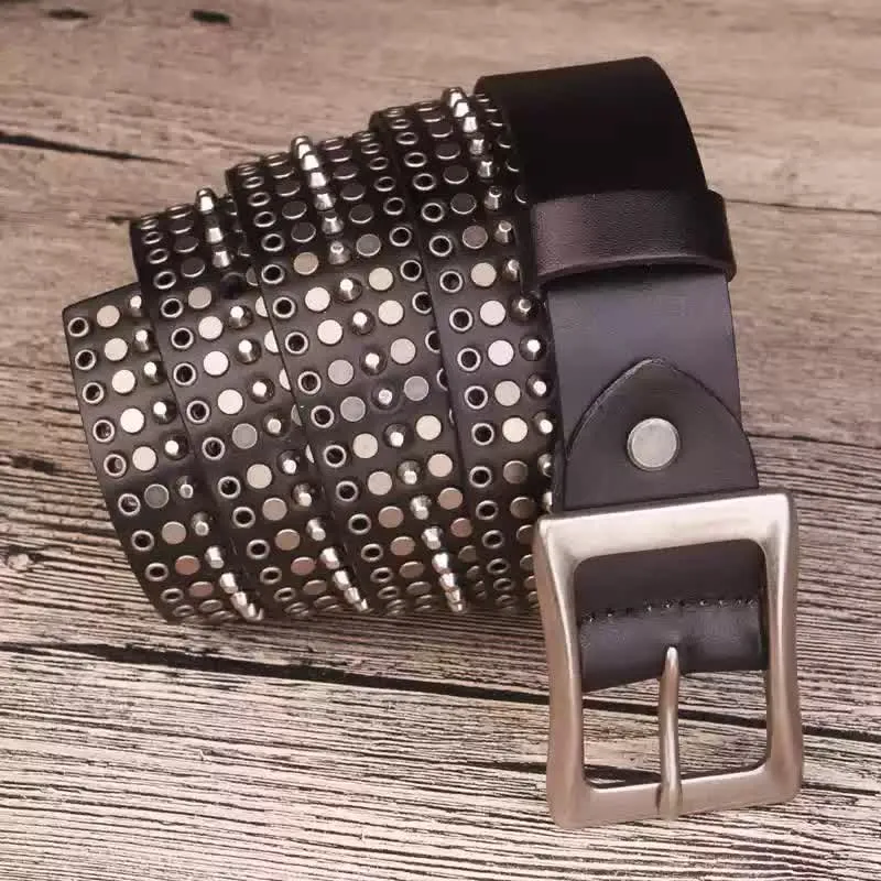 Rock Five Row Silver Studded Rivets Leather Belt sold by FloralTrip product image thumbnail 2