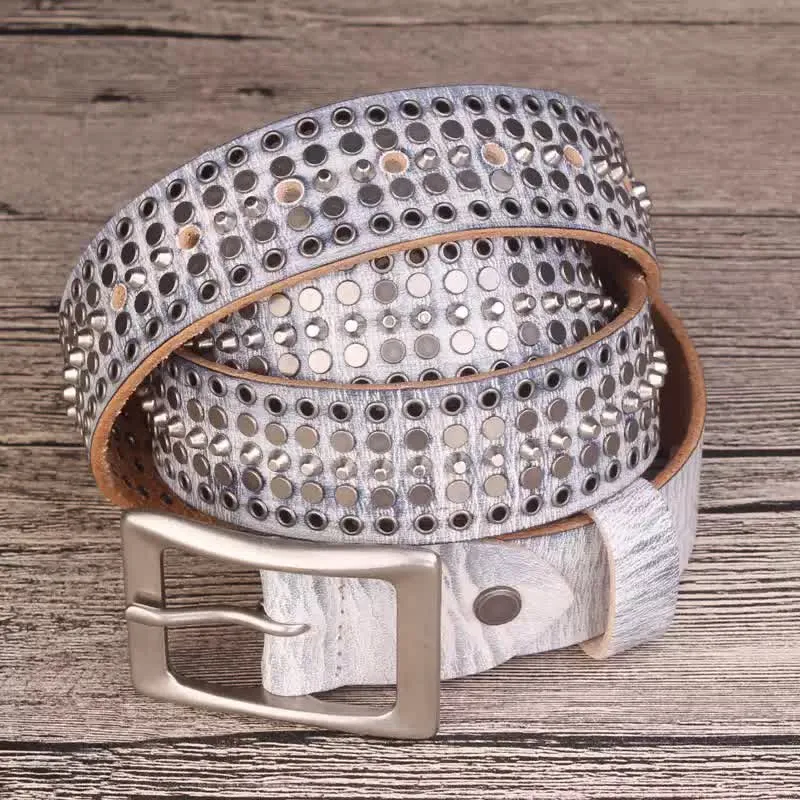 Rock Five Row Silver Studded Rivets Leather Belt sold by FloralTrip product image thumbnail 4