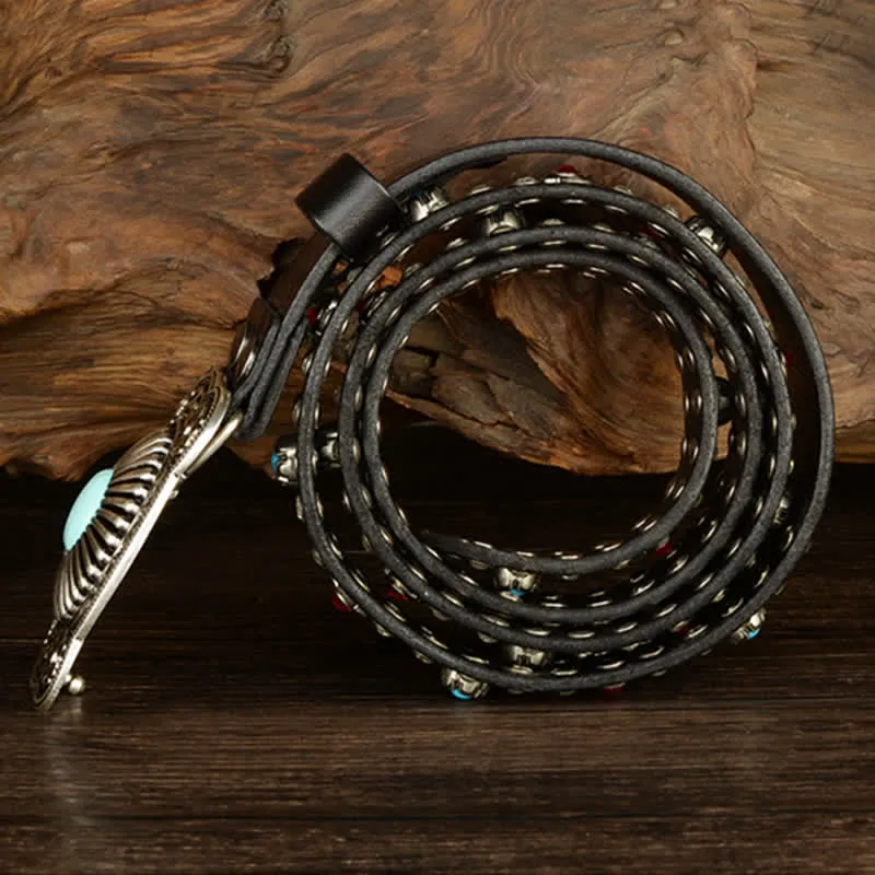 Gothic Red & Blue Gem Rivets Retro Black Leather Belt sold by FloralTrip product image thumbnail 5