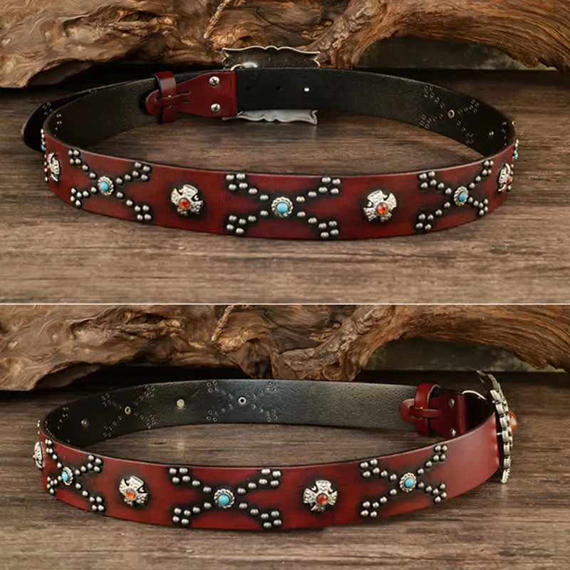 Colorful Gems Stone-Decorated Western Rivets Leather Belt sold by FloralTrip product image thumbnail 5