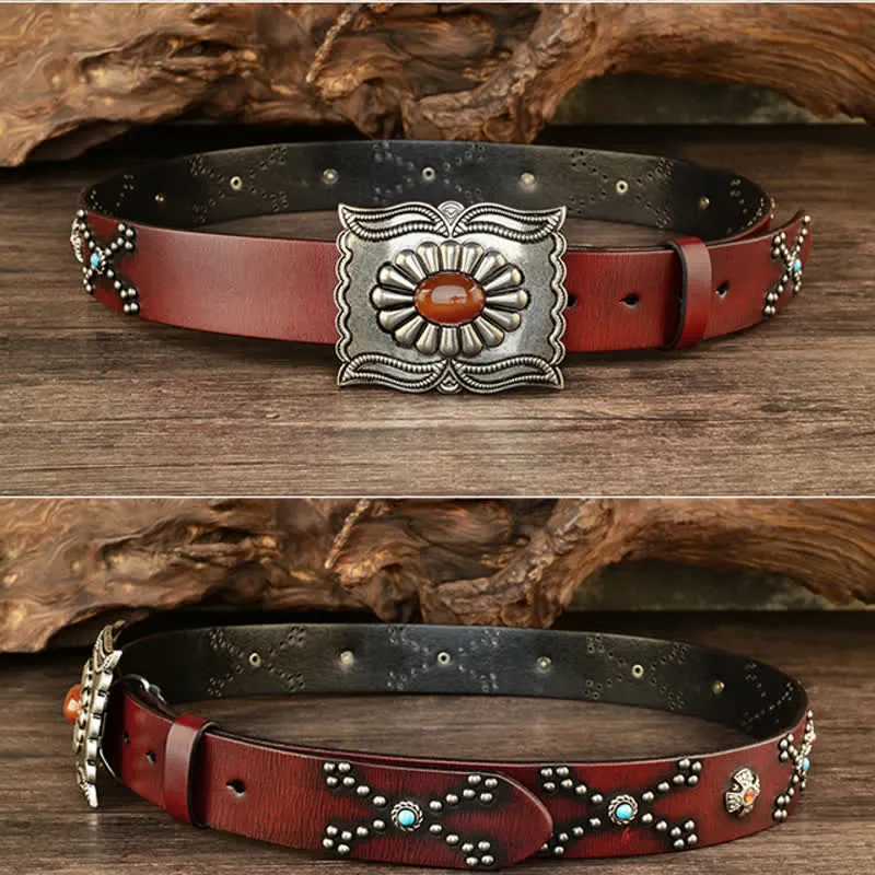 Colorful Gems Stone-Decorated Western Rivets Leather Belt sold by FloralTrip product image thumbnail 4