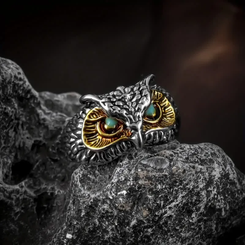 Men's Realistic Owl Animal Opening Adjustable Ring sold by FloralTrip
